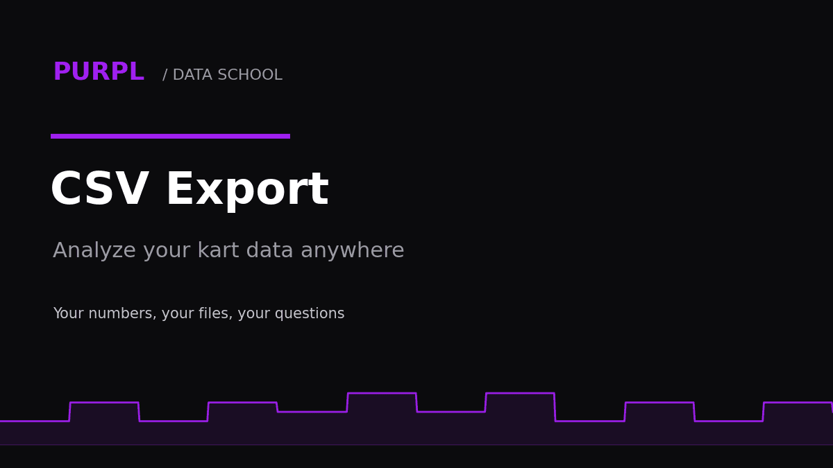 Export telemetry CSV guide cover with purple spreadsheet grid on black