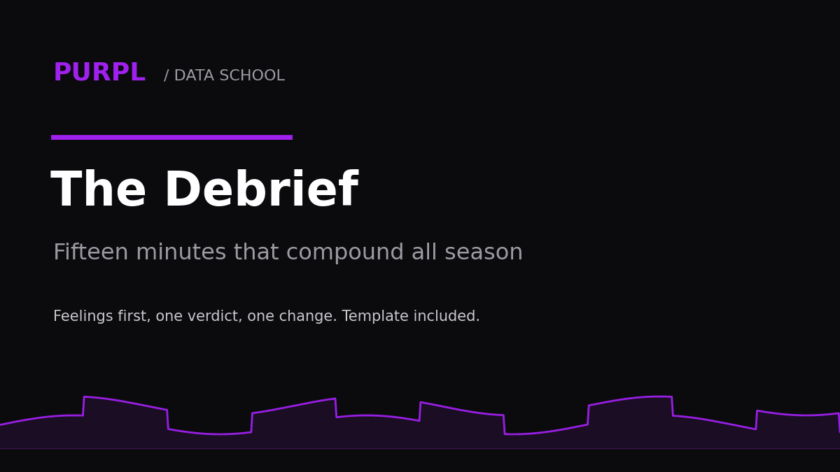 Karting debrief routine cover with purple checklist graphic on black
