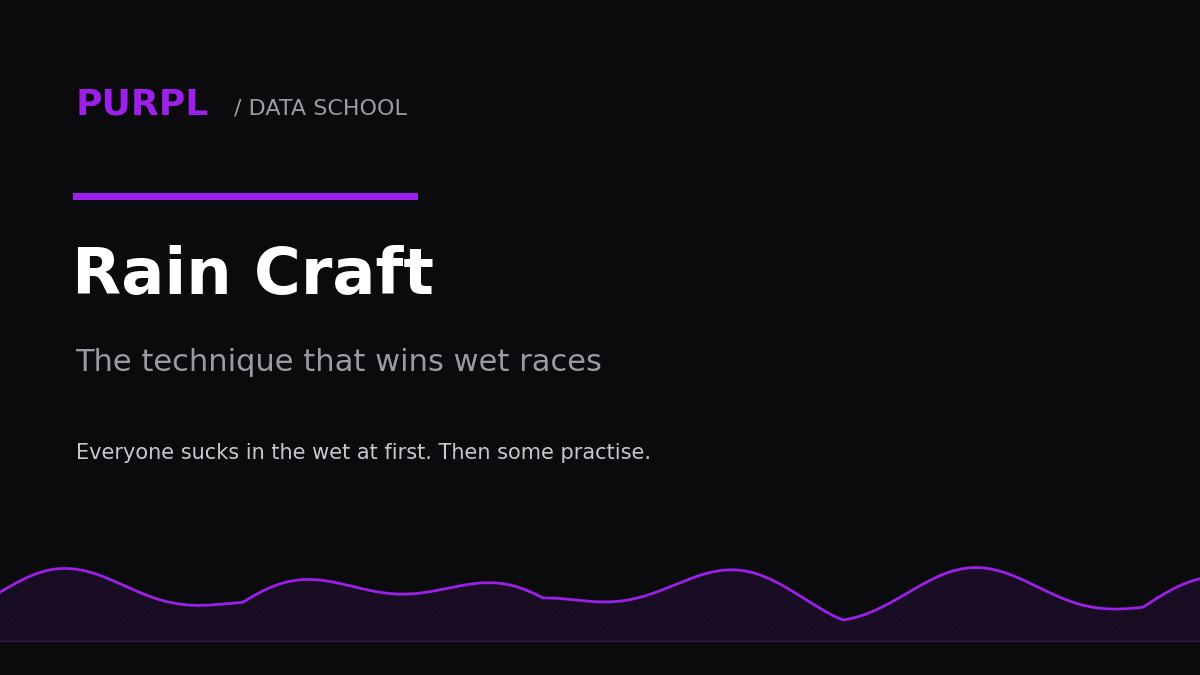 Karting in the rain technique guide cover with purple wet line on black