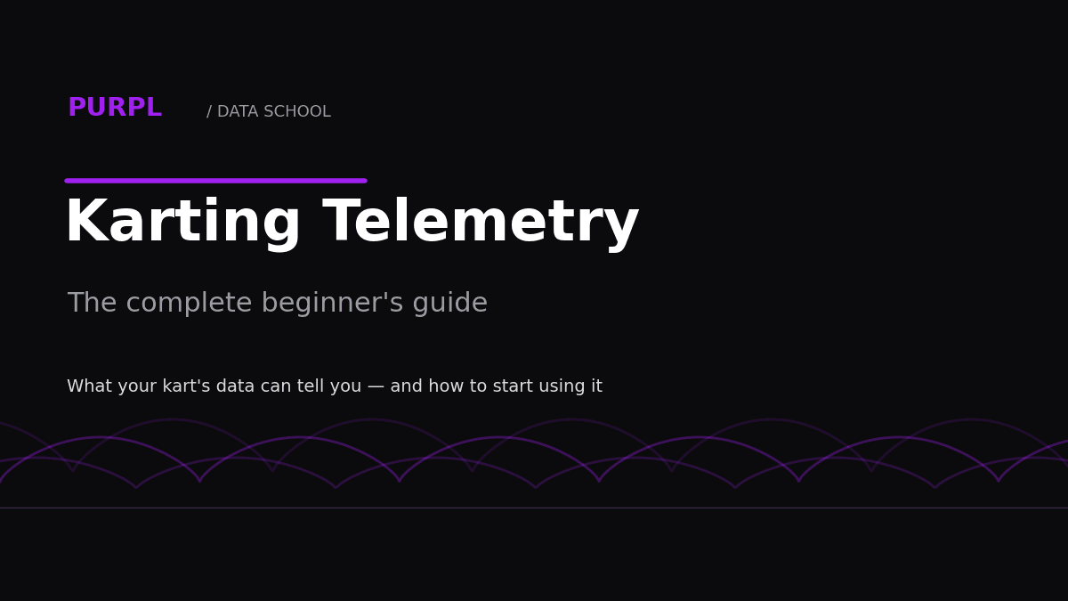Karting telemetry beginner's guide cover graphic with a purple data trace
