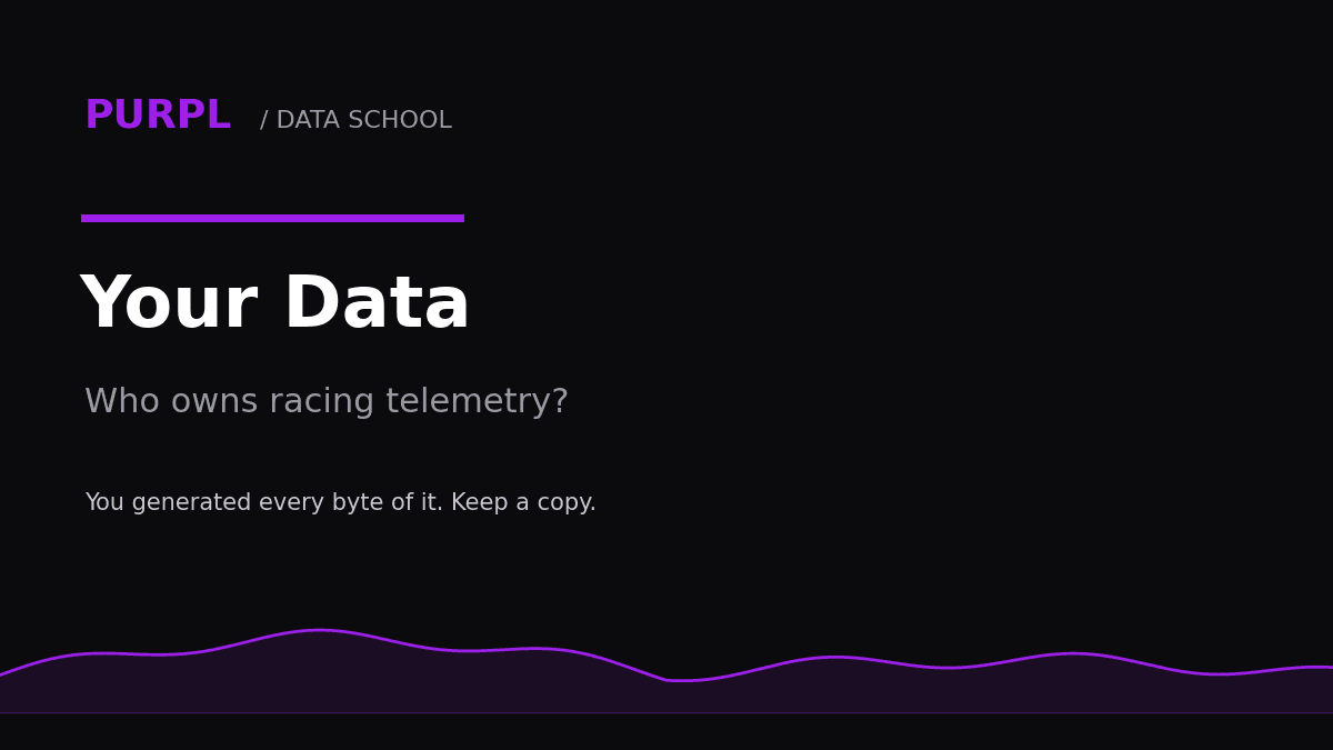 Racing data ownership cover: who owns your karting telemetry, purple data stream on black
