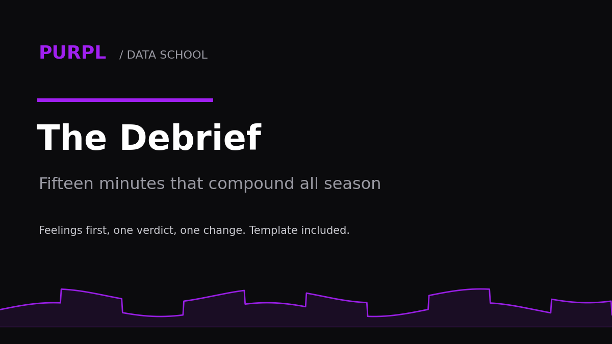 Karting debrief routine cover with purple checklist graphic on black